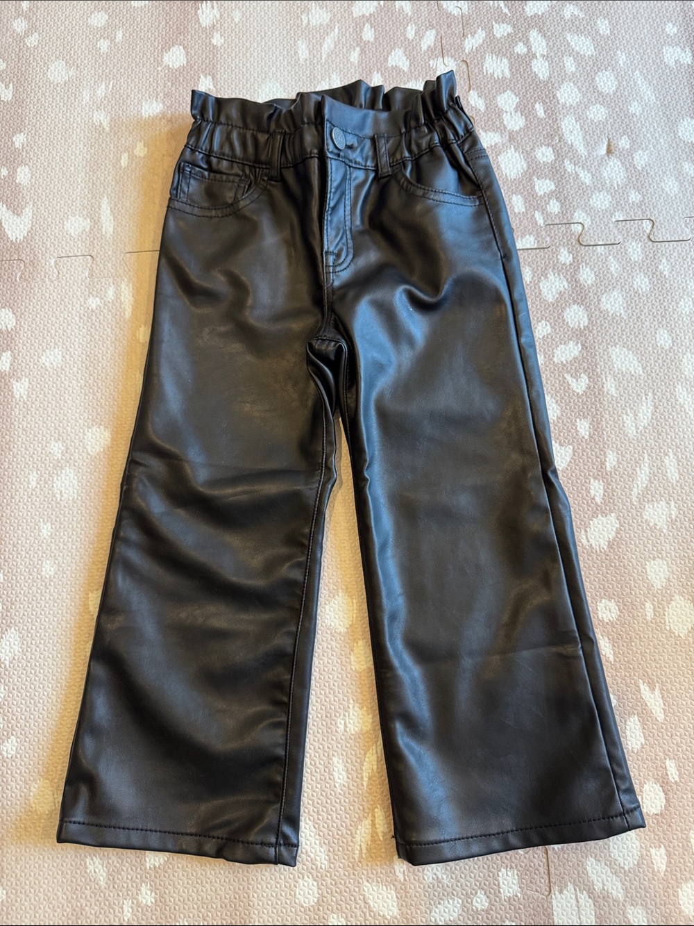 Baby Gap Girls Black Vegan Leather Stride Pants Wide Leg Paperbag Waist Size 4